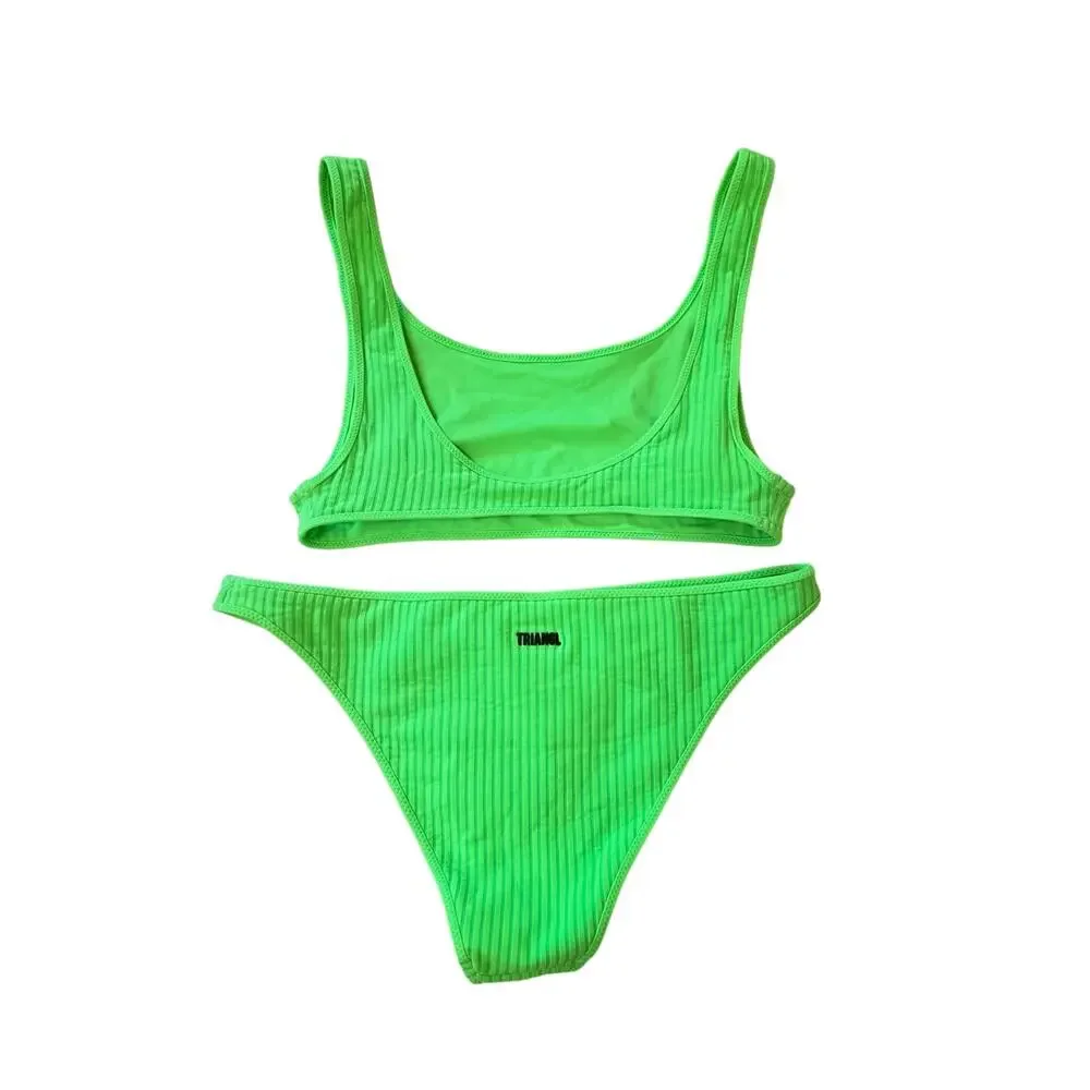 Triangl Neon Green Ribbed Bikini Women’s S/M NWOT Swimwear Set